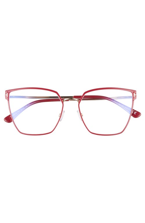 Tom Ford 55mm Cat Eye Blue Light Blocking Glasses In Bordeaux/gold