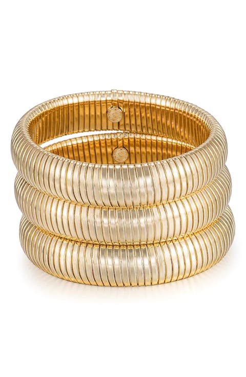 Set of 3 Two Tone Stretch Cuff Bracelets