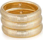 Ettika Set of 3 Two Tone Stretch Cuff Bracelets