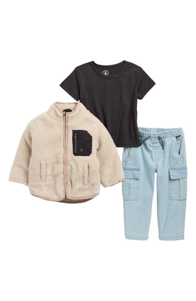 Volcom Kids' Fleece Jacket, T-Shirt & Cargo Joggers Set, Main, color, Khaki
