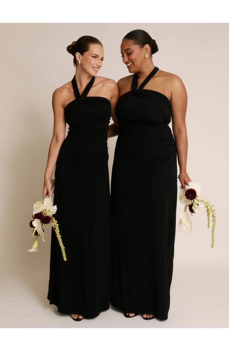 Six Stories Halter Neck Stretch Bridesmaid Dress, Alternate, color, Black