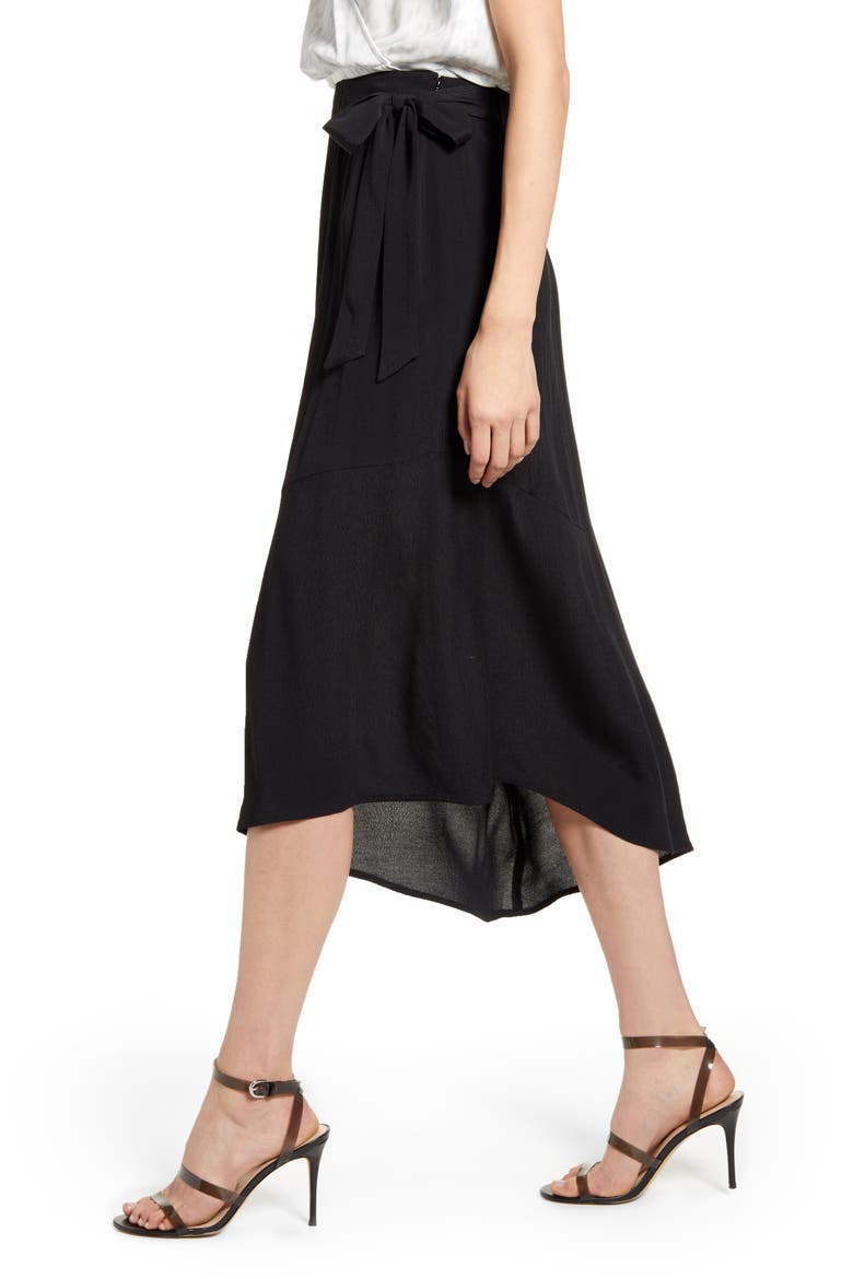 Asymmetrical Faux Wrap Skirt, Alternate, color, BLACK