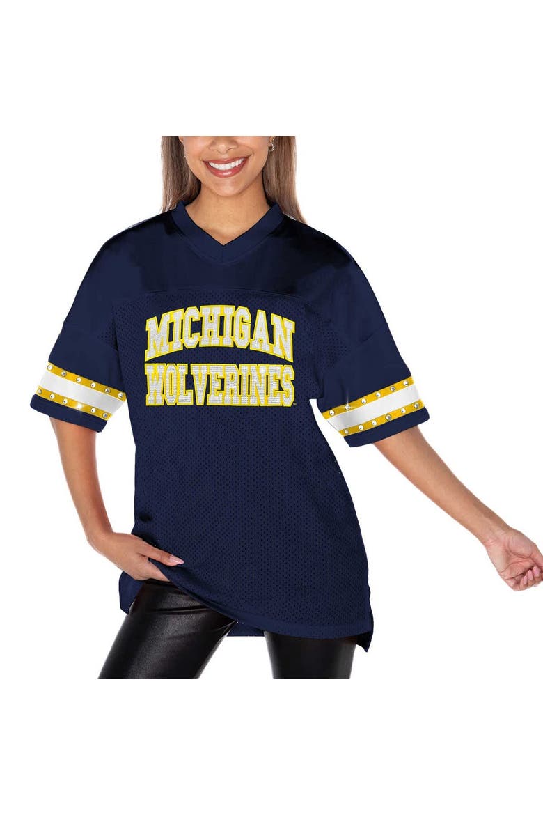 Women's Gameday Couture Navy Michigan Wolverines Until Kickoff Rhinestone Fashion T-Shirt, Alternate, color, Navy