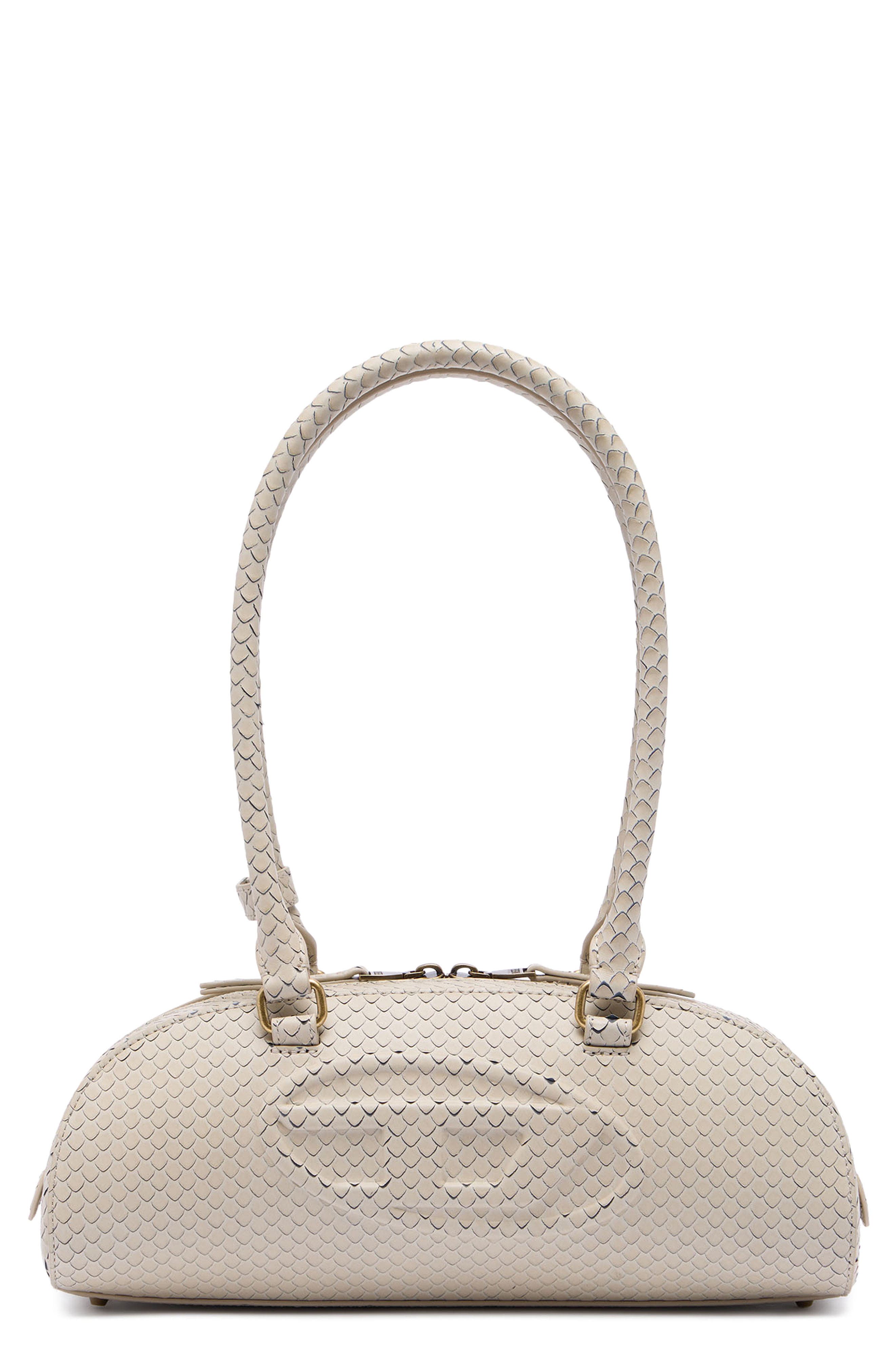 DIESEL<sup>®</sup> 1DR Dome Snakeskin Embossed Leather Shoulder Bag, Main, color, Khaki