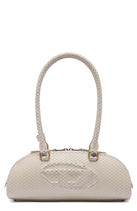 1DR Dome Snakeskin Embossed Leather Shoulder Bag