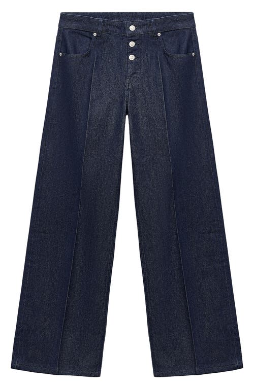 Mango Exposed Button Low Rise Straight Leg Jeans In Blue