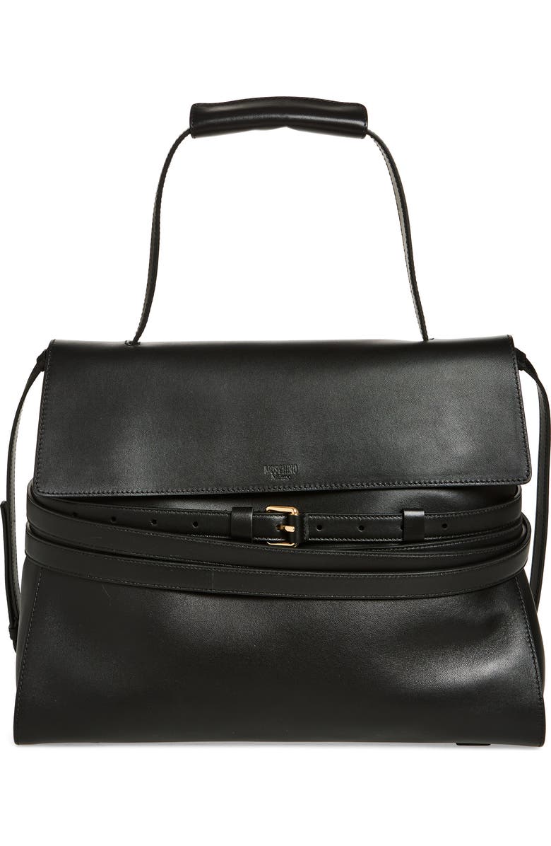 Moschino Large Tie Me Leather Shoulder Bag, Main, color,