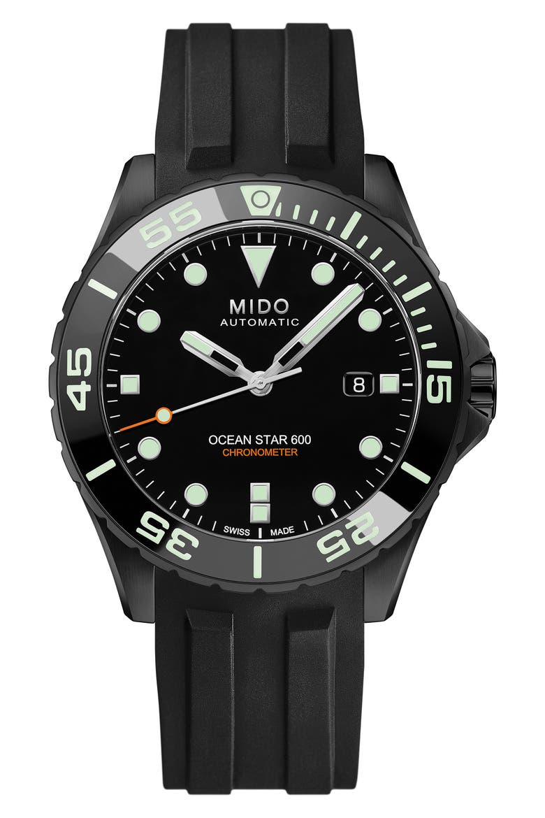 Ocean Star 600 Chronometer Bracelet Watch & Rubber Strap Gift Set, 43.5mm, Alternate, color, BLACK