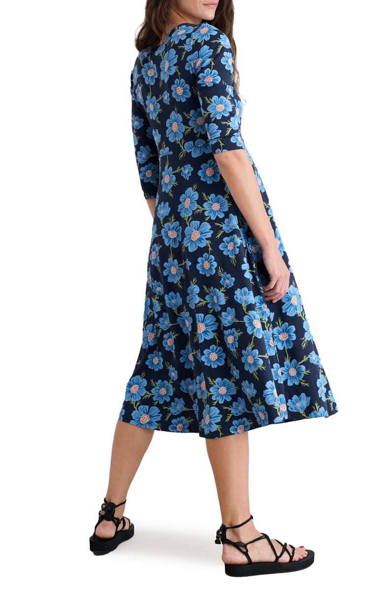 Seasalt Cornwall Veronica Print Stretch Organic Cotton Jersey Midi Dress, Alternate, color, Climbing Cosmos Lagoon
