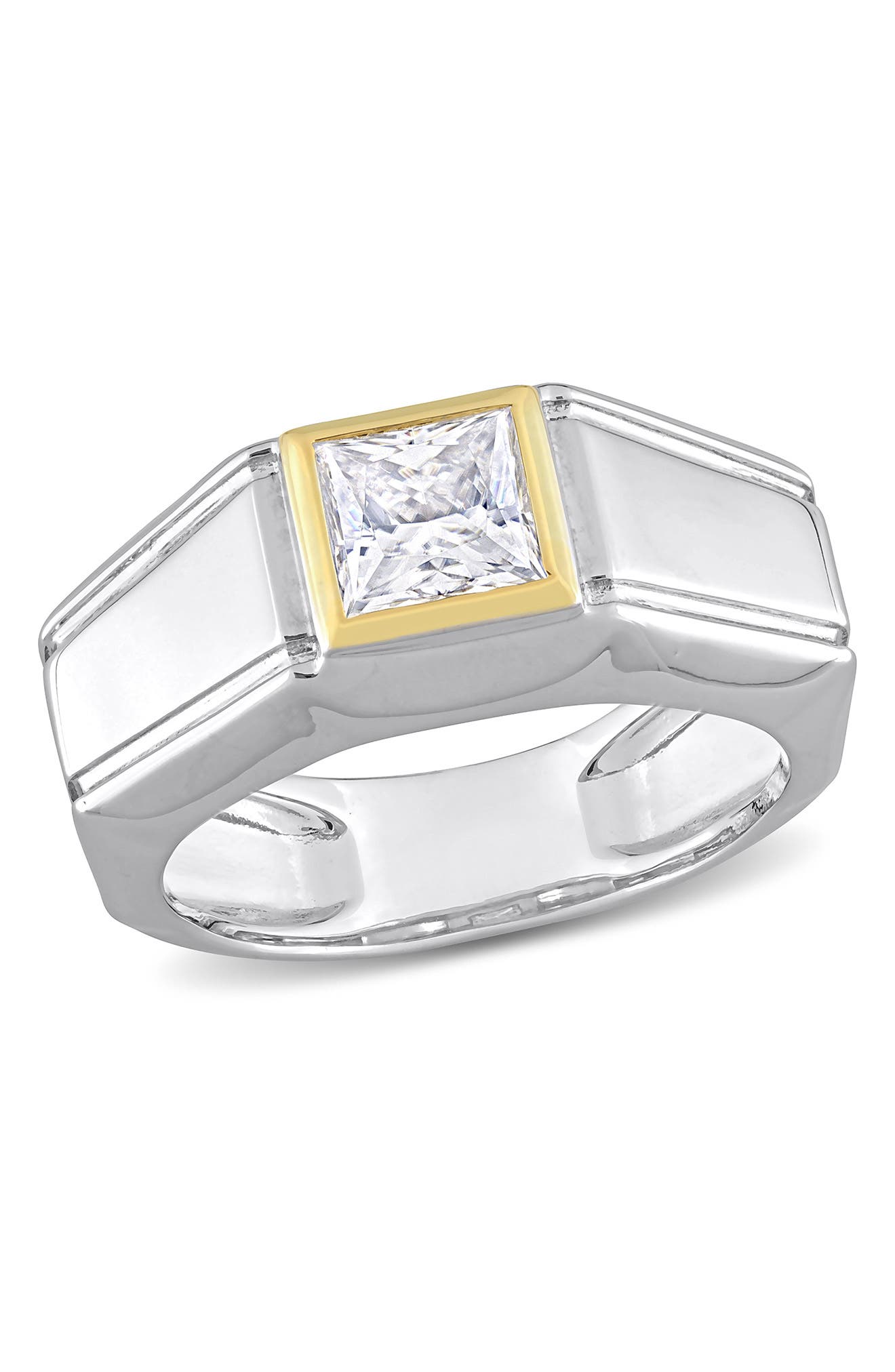 DELMAR Men's Two-Tone Sterling Silver Square Created Moissanite Solitaire Ring