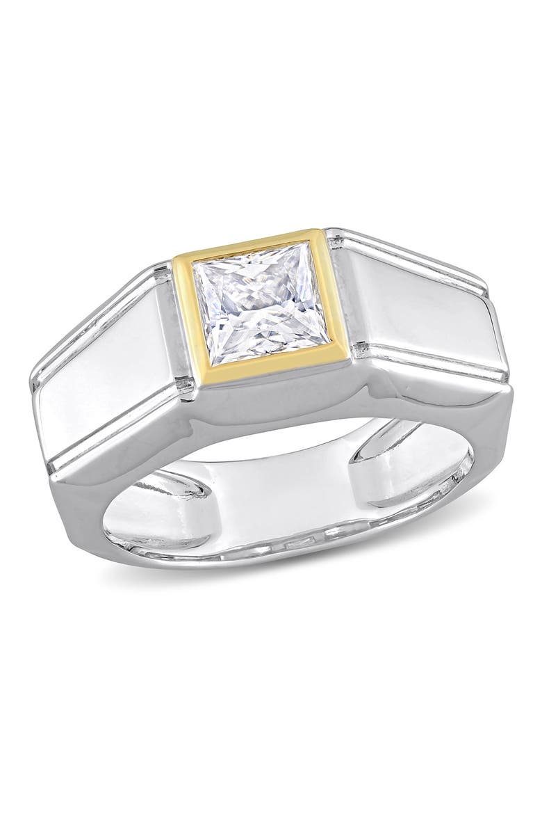 Men's Two-Tone Sterling Silver Square Created Moissanite Solitaire Ring, Main, color, WHITE