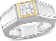 DELMAR Men's Two-Tone Sterling Silver Square Created Moissanite Solitaire Ring