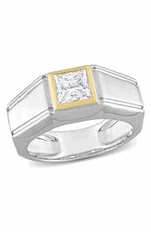 DELMAR Men's Two-Tone Sterling Silver Square Created Moissanite Solitaire Ring