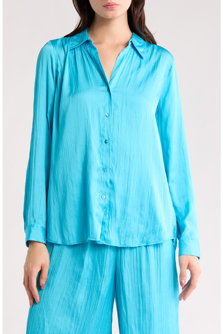Nina Crinkle Satin Shirt, Main, color, BLUE ATOLL