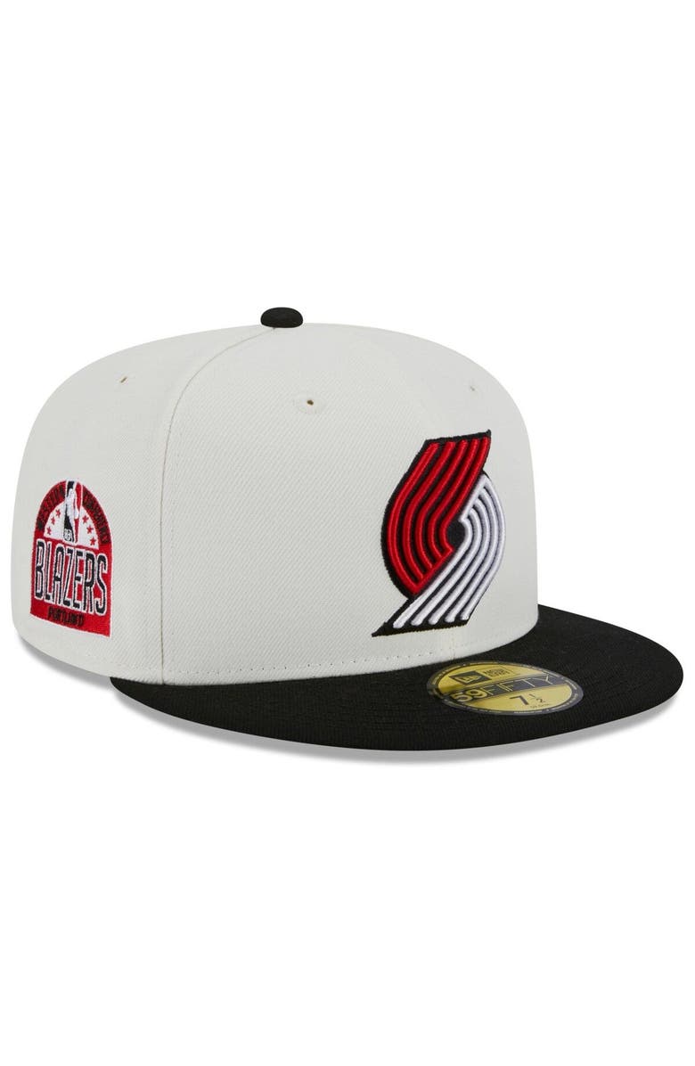 New Era Men's New Era Cream/Black Portland Trail Blazers Retro City Conference Side Patch 59FIFTY Fitted Hat, Alternate, color,