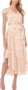 Vince Camuto Print Flutter Sleeve Maxi Dress