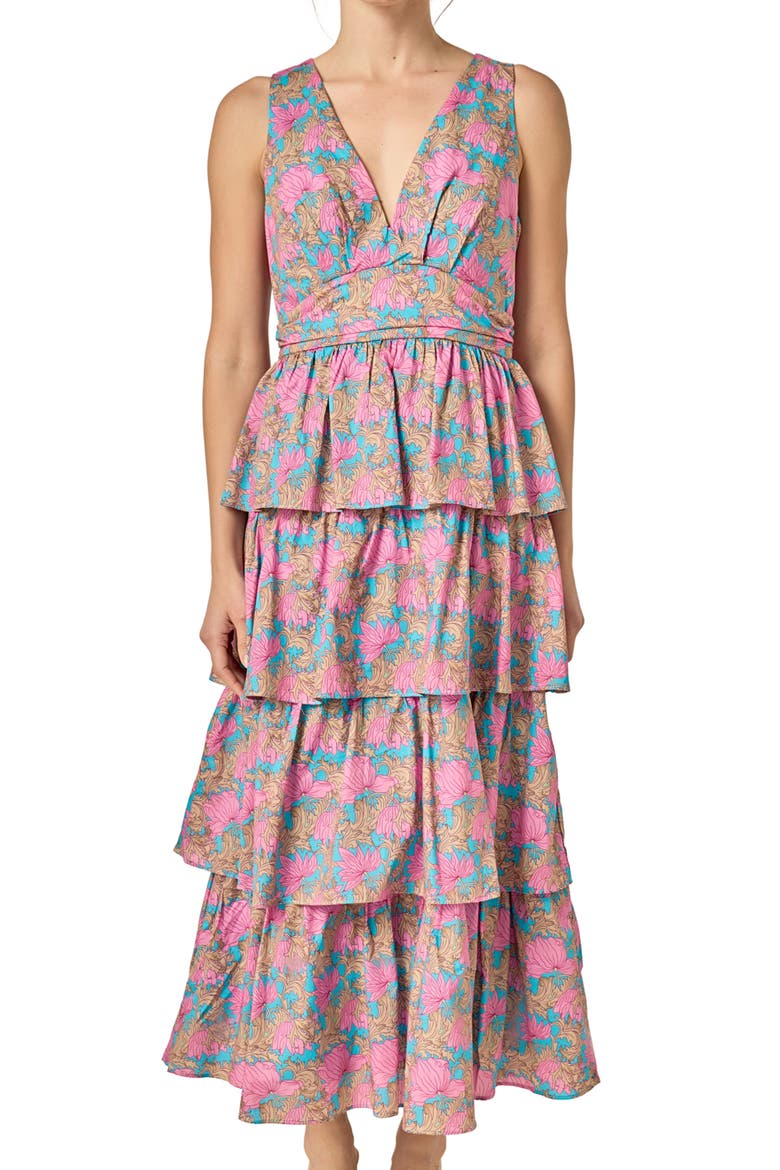 Tiered Ruffle Sleeveless Maxi Dress, Alternate, color, PINK MULTI