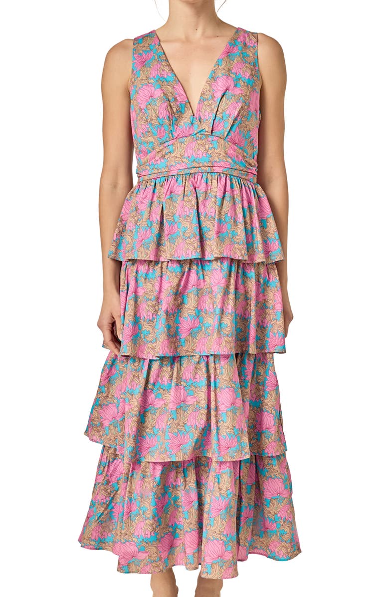 English Factory Tiered Ruffle Sleeveless Maxi Dress, Alternate, color, Pink Multi