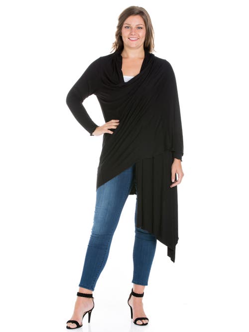 24seven Comfort Apparel Plus Size Extra Long Open Front Cardigan In Black