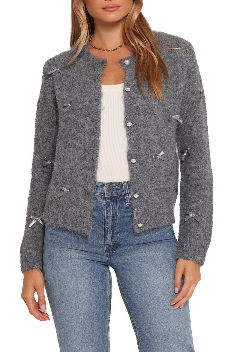 Mellie Bow Cardigan, Main, color, GREY