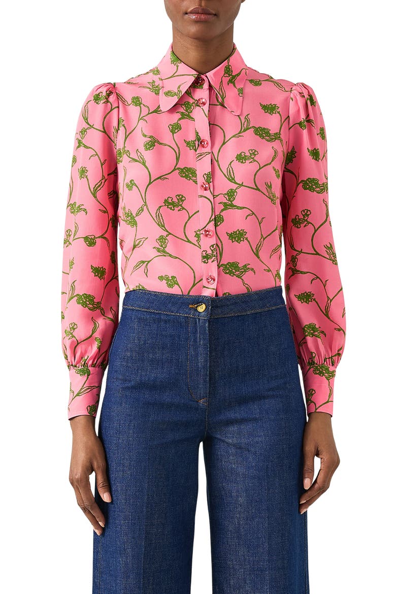 Sonya Floral Silk Button-Up Shirt, Main, color, PINK MULTI