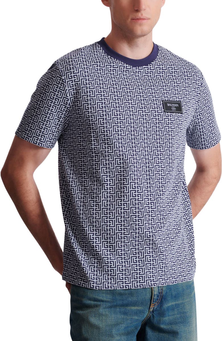 Balmain Monogrammed T-Shirt With Balmain Couture Label, Alternate, color, Blue