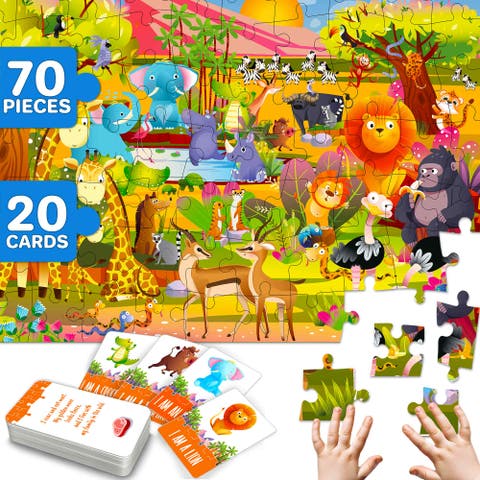 Kids Jigsaw Puzzles - 70 & 150 Piece Search & Find Riddle Puzzles with Flashcards