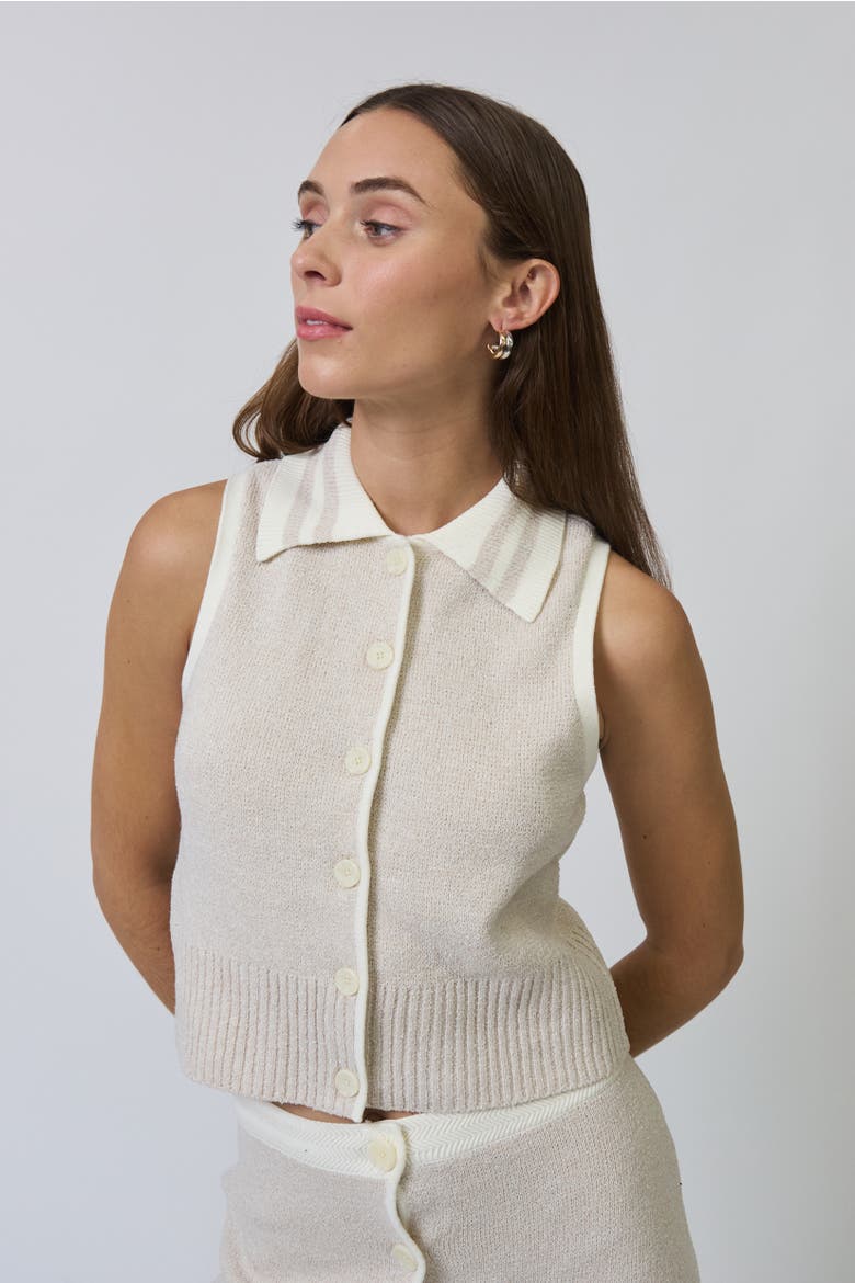 Celeste Tweed Yarn Collared Top, Main, color, SAND