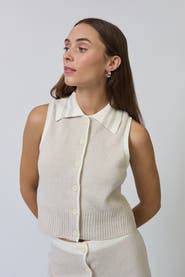 Central Park West Celeste Tweed Yarn Collared Top
