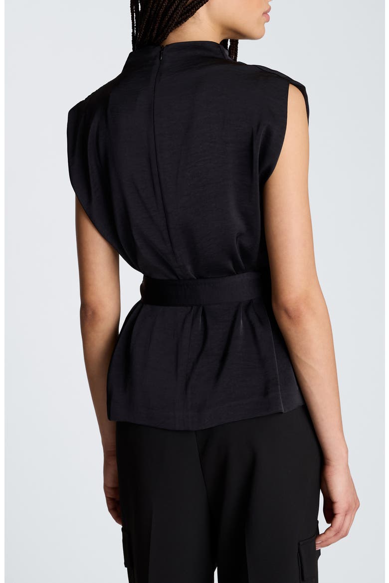Cowl Neck Hammered Satin Top, Alternate, color, BLACK