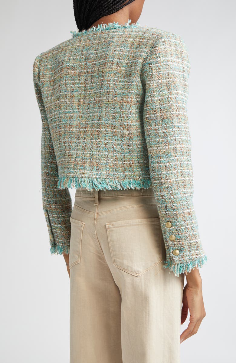 L'AGENCE Clydie Collarless Crop Blazer, Alternate, color, Lagoon/ Light Brown Tweed