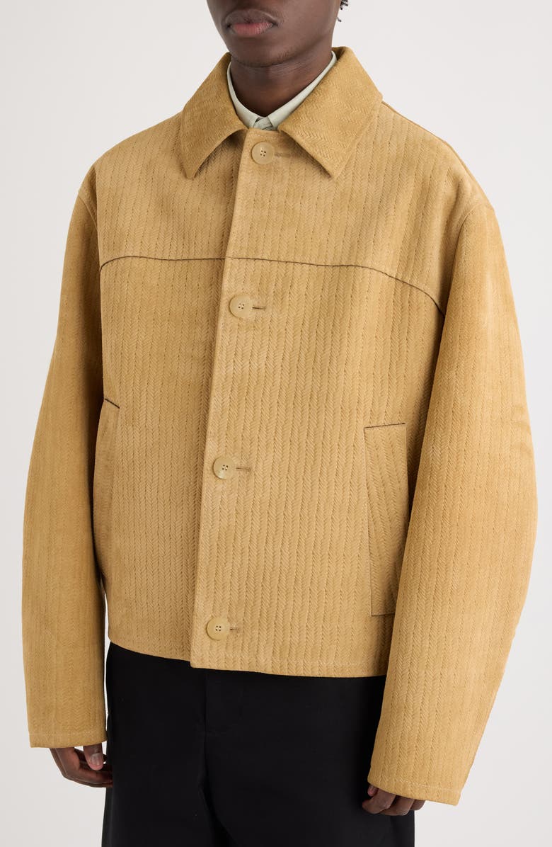 Jacquemus Le Blouson Vannier Basket Weave Leather Jacket, Alternate, color, Beige