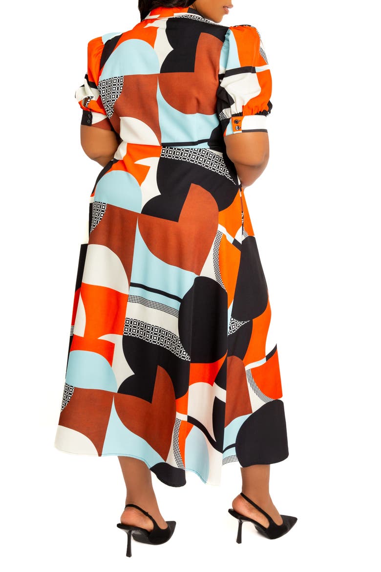 Geometric Print Puff Sleeve Shirtdress, Alternate, color, MULTI