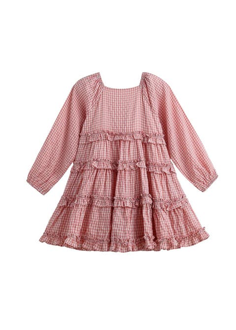 Rosie Posie Long Sleeve Gingham Tiered Ruffle Dress