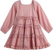 Mabel + Honey Rosie Posie Long Sleeve Gingham Tiered Ruffle Dress