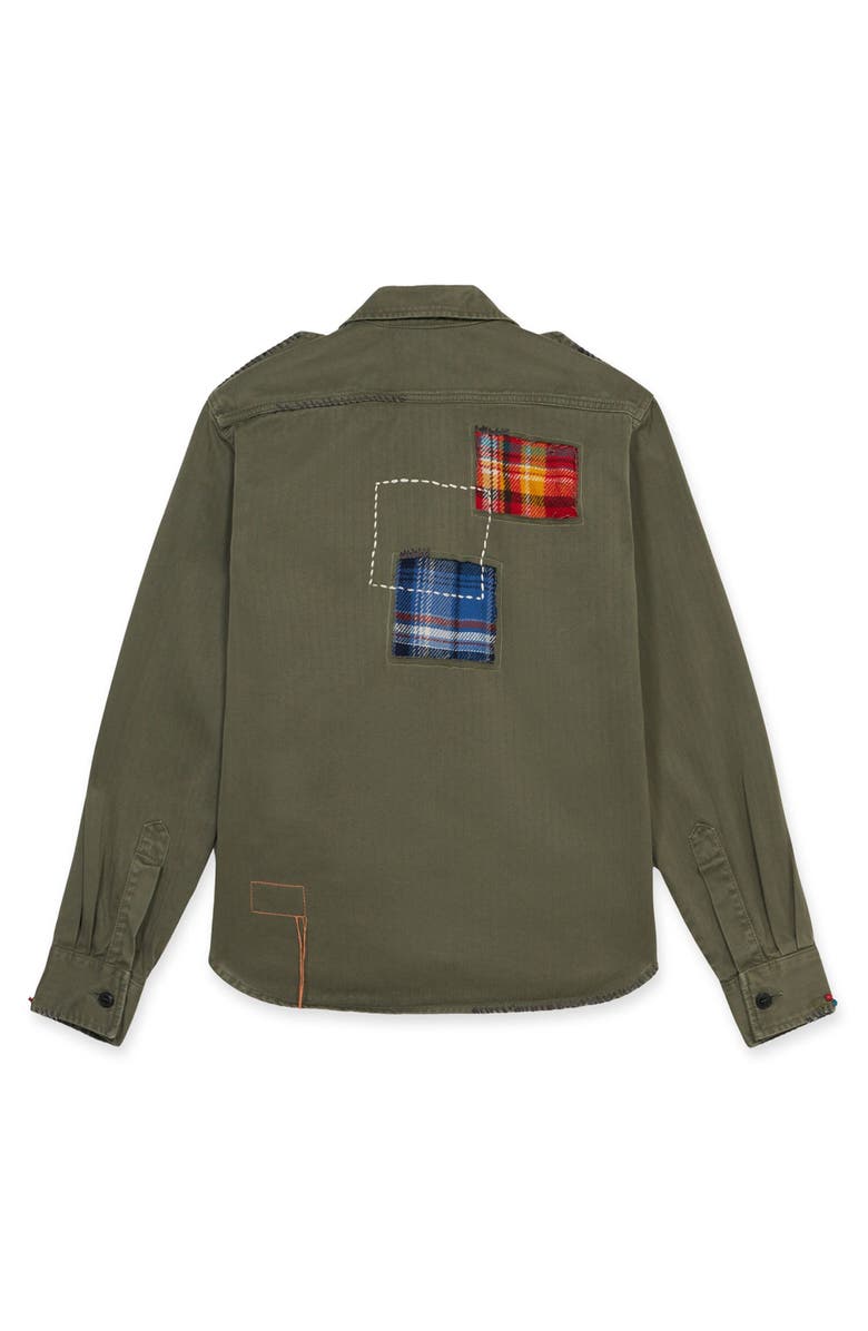 Fortela Military Herringbone Shirt with Tartan Patchwork, Alternate, color, Green