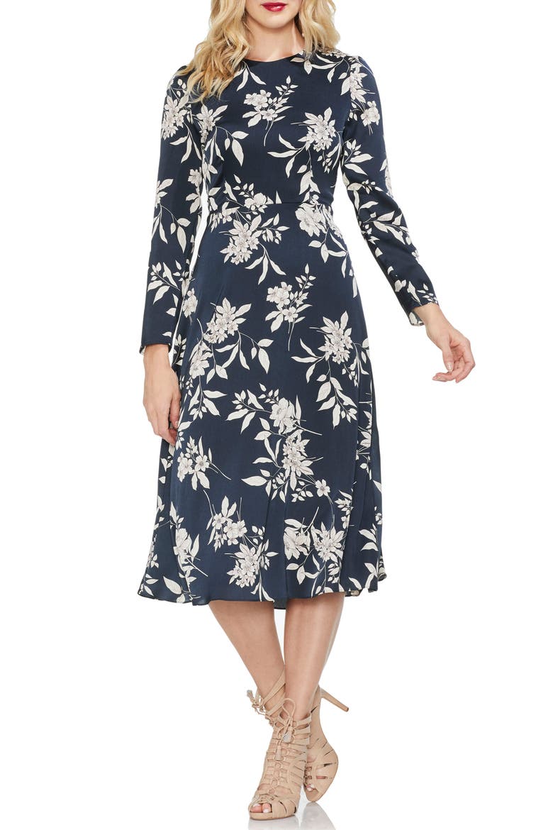 Etched Bouquet Print Dress, Main, color, INK BLUE