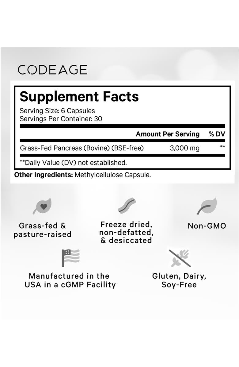 Codeage Grass-Fed Beef Pancreas Glandular Supplement, Alternate, color, White
