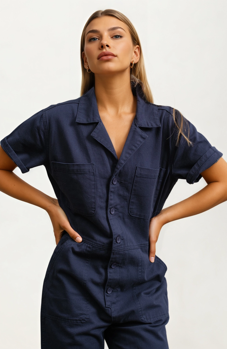 Knit and Lounge Short Sleeve Utility Jumpsuit, Alternate, color, Dark Blue