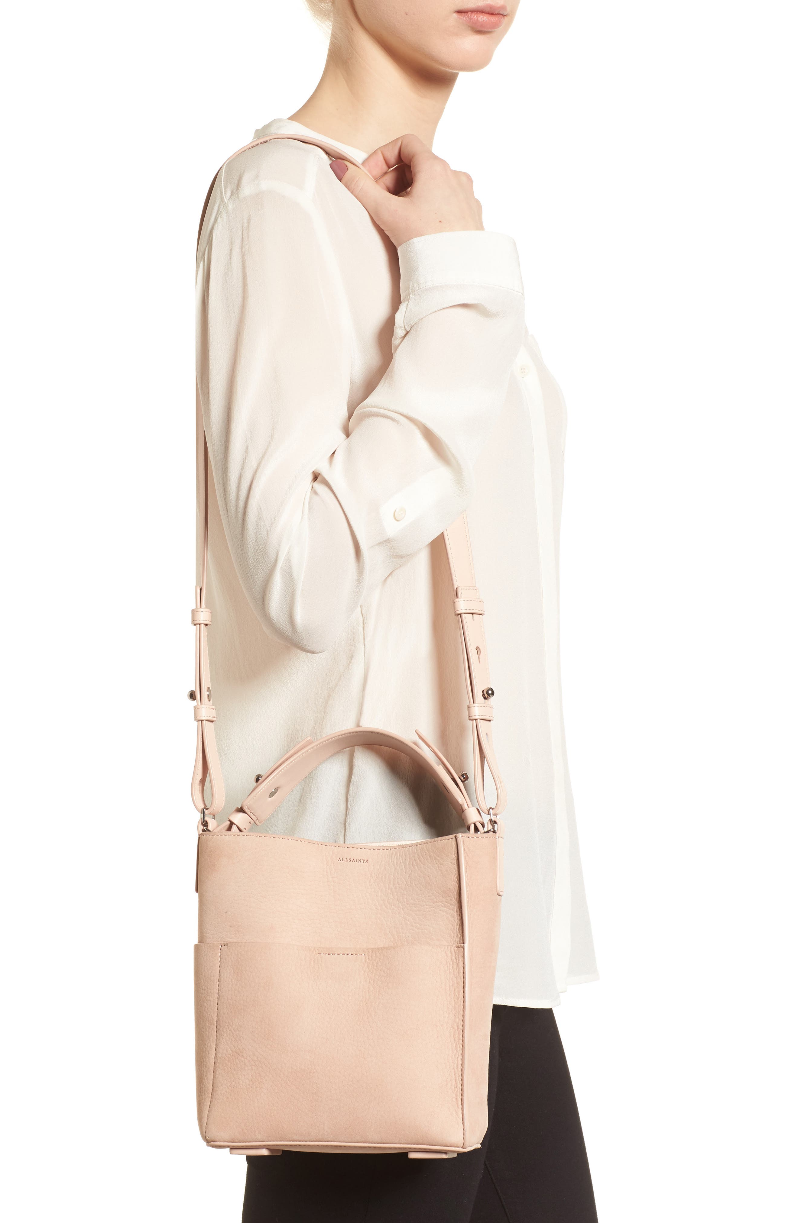 AllSaints Mini Mast Leather North/South Tote, Alternate, color, 