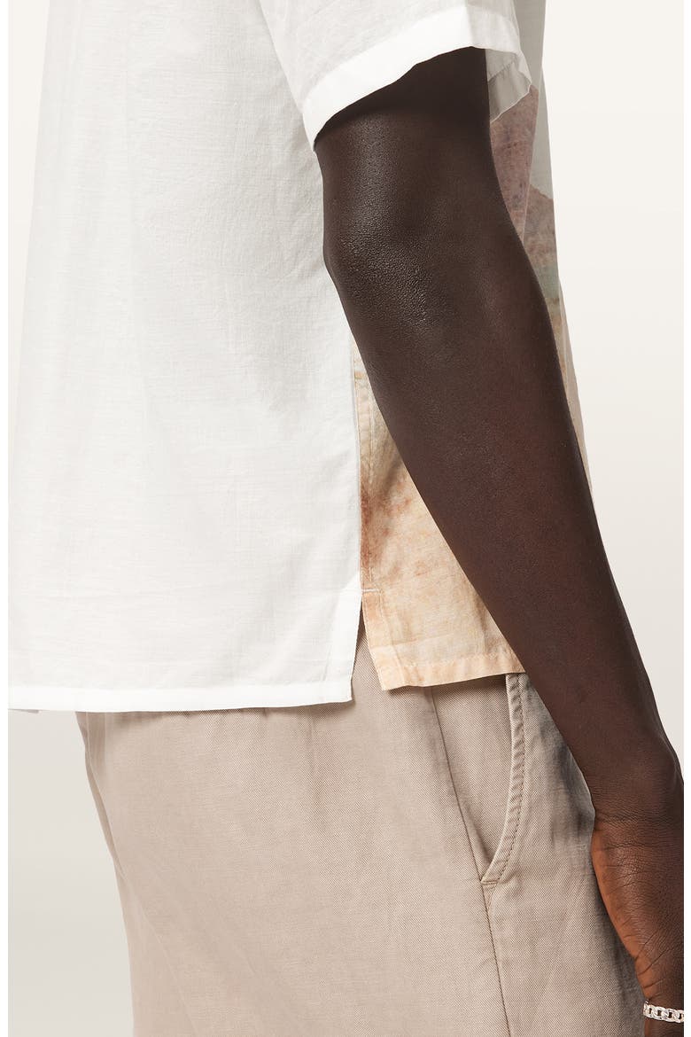 Monument Mountainscape Print Slub Cotton Camp Shirt, Alternate, color, TERN WHITE
