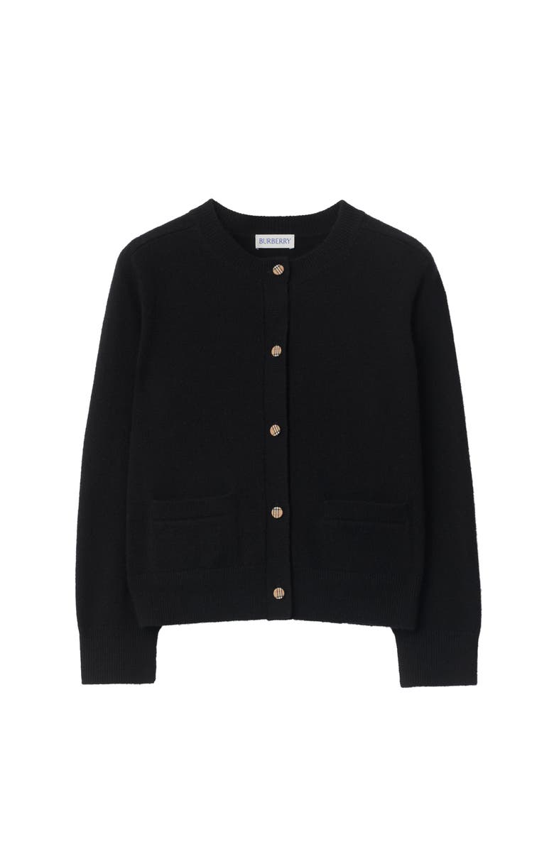 Burberry Check Patch Wool Cashmere Cardigan, Main, color, Black