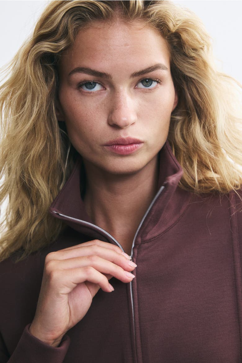 Peplum Sweatshirt Jacket, Alternate, color, Dark red