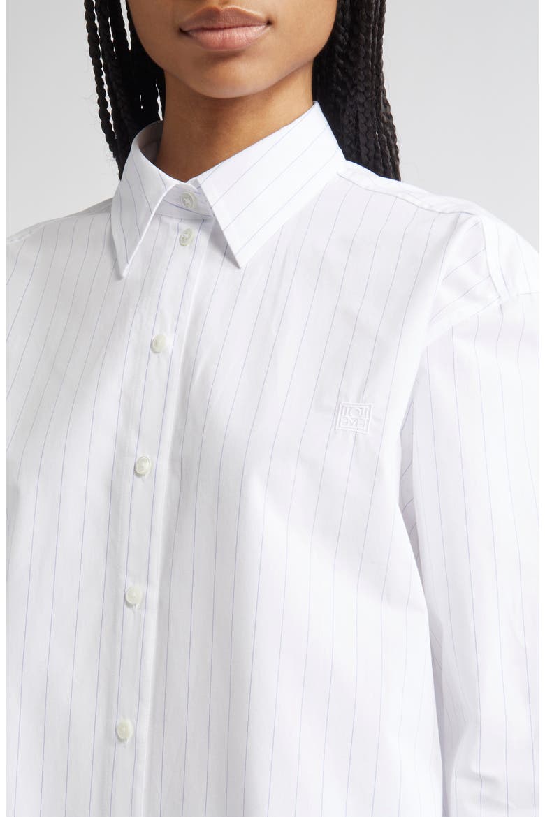 Monogram Stripe Organic Cotton Poplin Button-Up Shirt, Alternate, color, WHITE/ COBALT PINSTRIPE