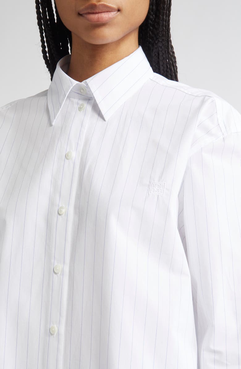 TOTEME Monogram Stripe Organic Cotton Poplin Button-Up Shirt, Alternate, color, White/ Cobalt Pinstripe