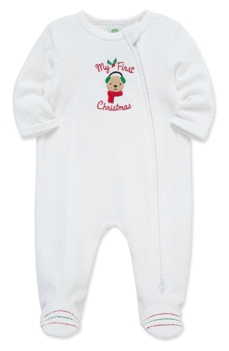 Little Me Merry Bear Holiday Velour Footie, Alternate, color, White
