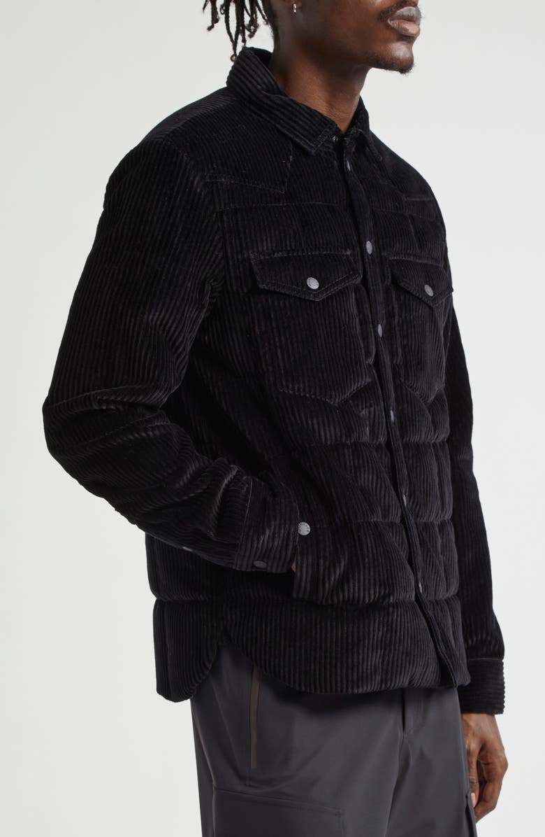 Moncler Grenoble Gelt Quilted Stretch Corduroy Down Shirt Jacket, Alternate, color, Black