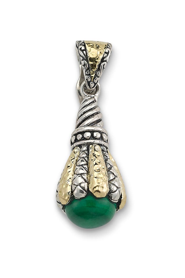 Sterling Silver & 18K Gold Semiprecious Stone Teardrop Pendant, Main, color, GREEN