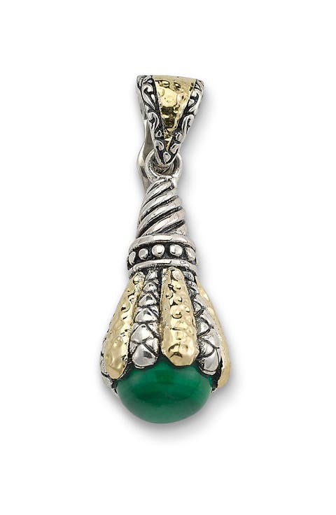 Sterling Silver & 18K Gold Semiprecious Stone Teardrop Pendant