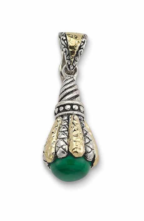 Sterling Silver & 18K Gold Semiprecious Stone Teardrop Pendant